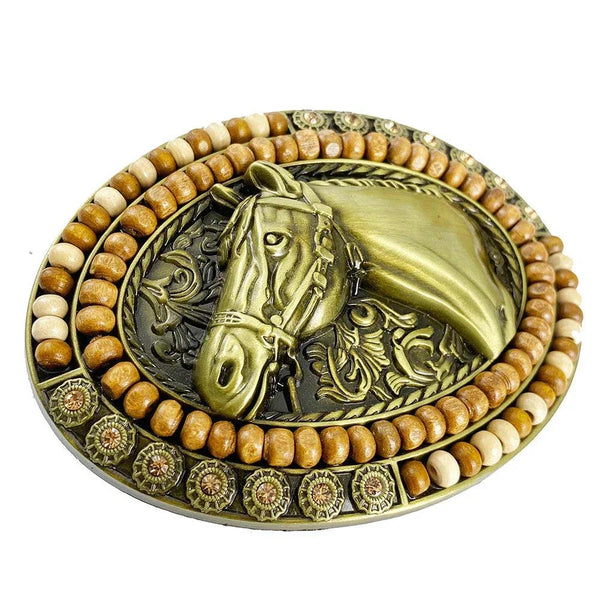 TOPACC Western Turquoise Belts - Oval Wood Beads Horse Belt Buckle - Gifts for You 'n Me