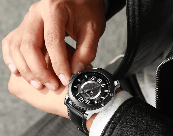 Men's Waterproof  Sport Watch With Leather  Belts  And Large Numbers Details Unique Design Perfect Gift