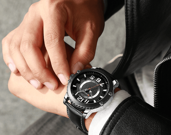 Men's Waterproof  Sport Watch With Leather  Belts  And Large Numbers Details Unique Design Perfect Gift