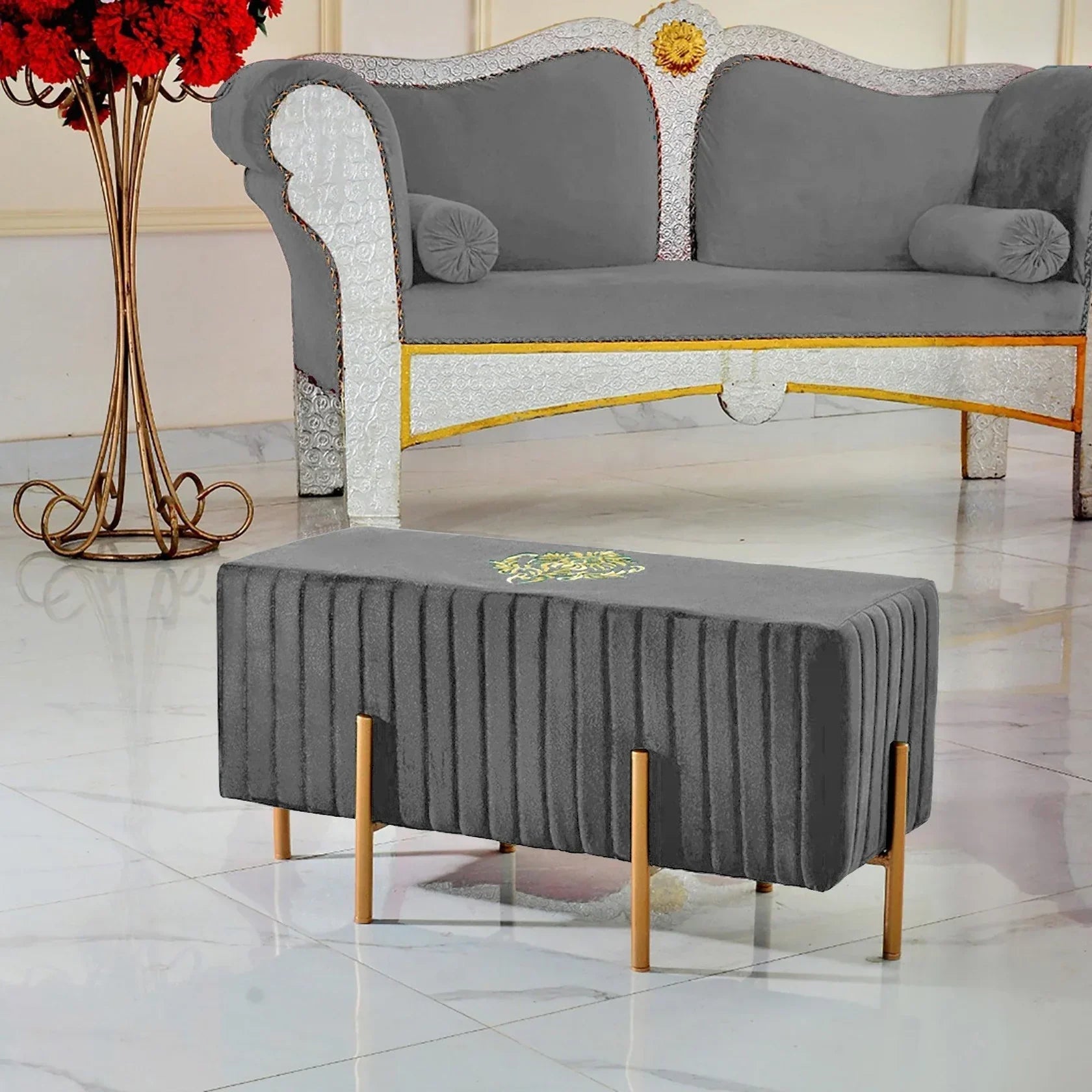 2 Seater Luxury Wooden Stool with Steel Stand – 521 Ennovanest Limited