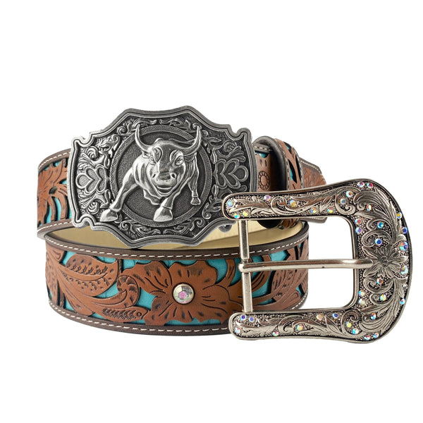 TOPACC Western Turquoise Belts - Bullfight Belt Buckle Copper/Bronze - Gifts for You 'n Me