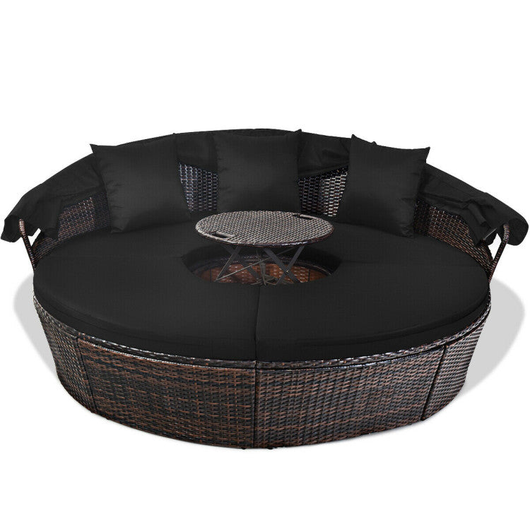 Outdoor Daybed with Retractable Canopy - Black