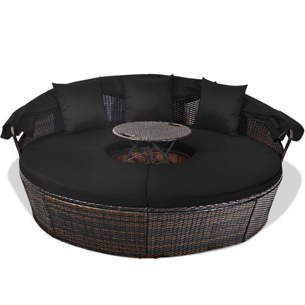 Outdoor Daybed with Retractable Canopy - Black