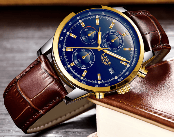 Men's  Waterproof Watch With Chronometers Date Display And Fluorescent Pointers Excellent Look Perfect Gift