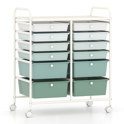 12-Drawer Rolling Storage Cart with Removable Drawers and Lockable Wheels-Green Gradient