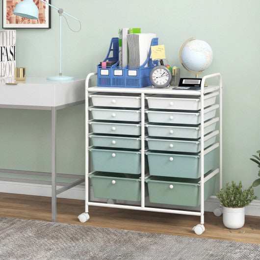 12-Drawer Rolling Storage Cart with Removable Drawers and Lockable Wheels-Green Gradient