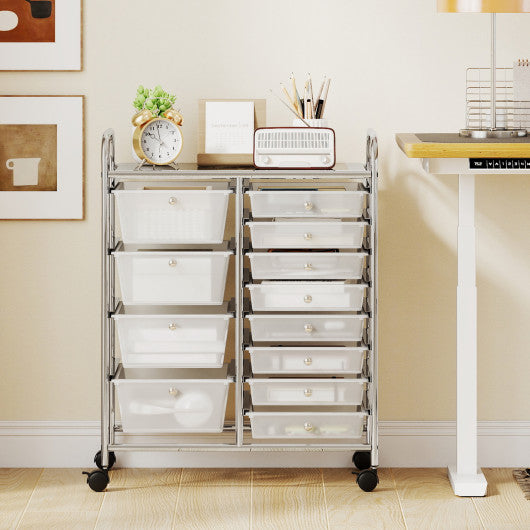 12-Drawer Utility Rolling Cart with Drawers Multi-Use Storage-Transparent