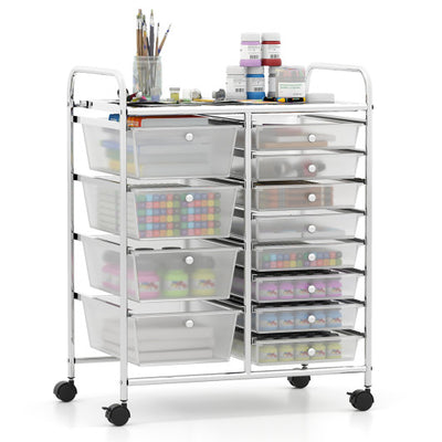 12-Drawer Utility Rolling Cart with Drawers Multi-Use Storage-Transparent