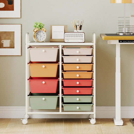 12-Drawer Utility Rolling Cart with Drawers Multi-Use Storage-Macaron