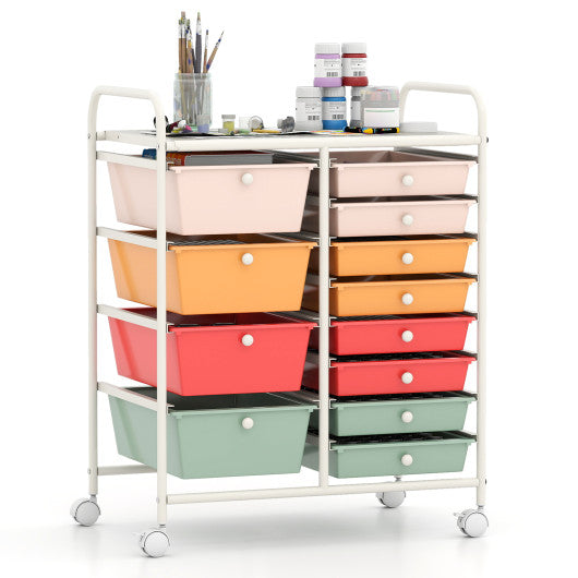 12-Drawer Utility Rolling Cart with Drawers Multi-Use Storage-Macaron