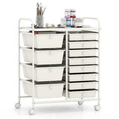 12-Drawer Utility Rolling Cart with Drawers Multi-Use Storage-White