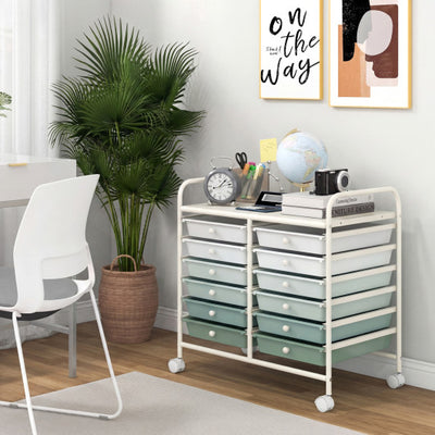12 Drawers Rolling Storage Cart for Home and Office-Green Gradient