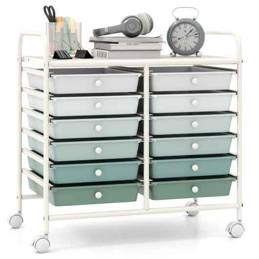 12 Drawers Rolling Storage Cart for Home and Office-Green Gradient