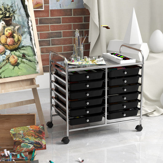 12 Drawers Rolling Storage Cart for Home and Office-Black