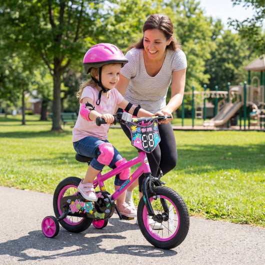 12 Inch Kids Bike with Training Wheels for Ages 3-4 Years Old Pink- Street Art Time