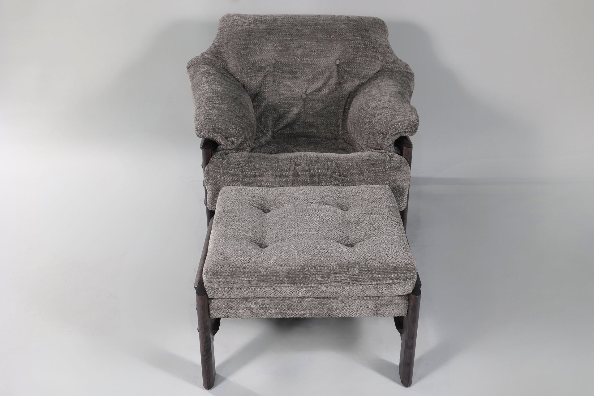 Chair & Ottoman – Taye with Tiger Maple Arms (Grey)