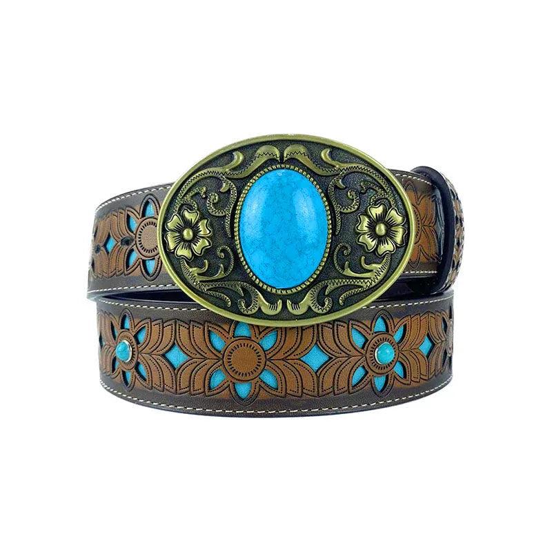 TOPACC Western Turquoise Belts - Oval Turquoise Buckle#3 Copper/Bronze - Gifts for You 'n Me