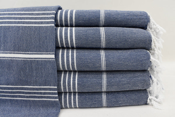 Navy Monaco Turkish Towel – Lightweight Quick Dry Beach & Bath Towel, Luxury Turkish Cotton Spa Towel, Travel & Pool Towel