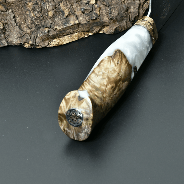 Shinobi VG10 Chef Knife with Exotic Olive Wood & Mother of Pearl Handle