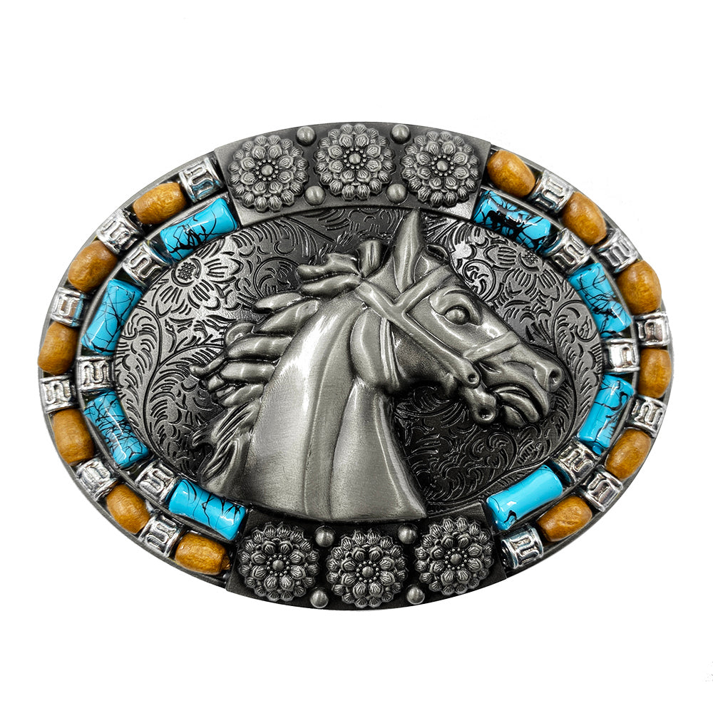 TOPACC Western Turquoise Belts - Turquoise Horse Belt Buckle Copper/Bronze