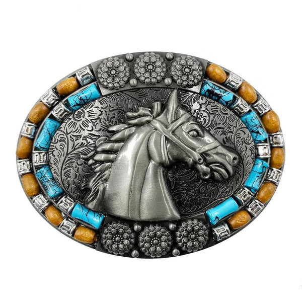 TOPACC Western Turquoise Belts - Turquoise Horse Belt Buckle Copper/Bronze - Gifts for You 'n Me