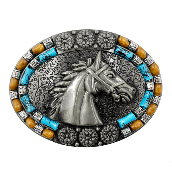 TOPACC Western Turquoise Belts - Turquoise Horse Belt Buckle Copper/Bronze