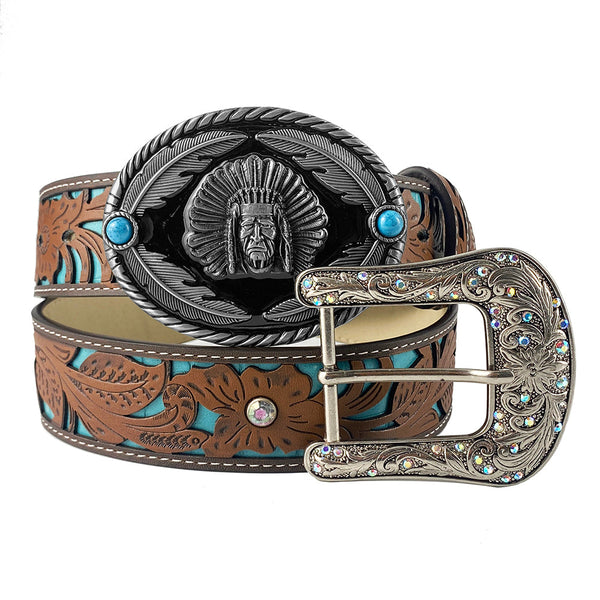 TOPACC Western Turquoise Belts - Indians Belt Buckle Copper/Bronze