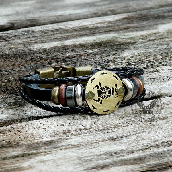 12 Constellation Alloy Leather Bracelet