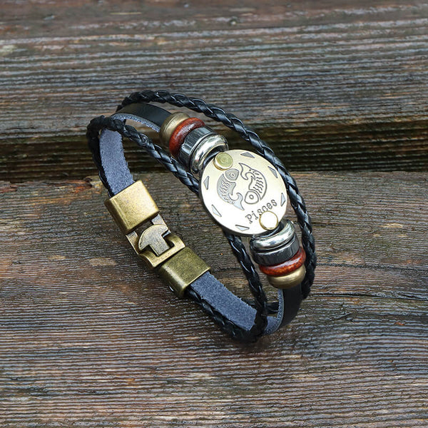 12 Constellation Alloy Leather Bracelet