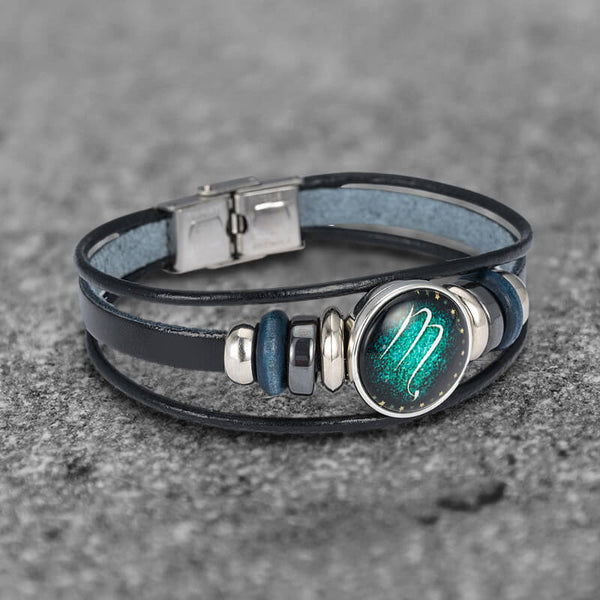 12 Constellation Multi-layer Leather Stainless Steel Bracelet