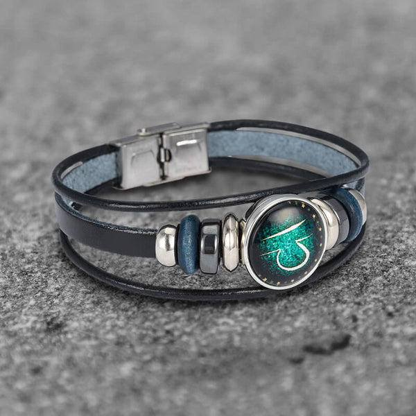 12 Constellation Multi-layer Leather Stainless Steel Bracelet