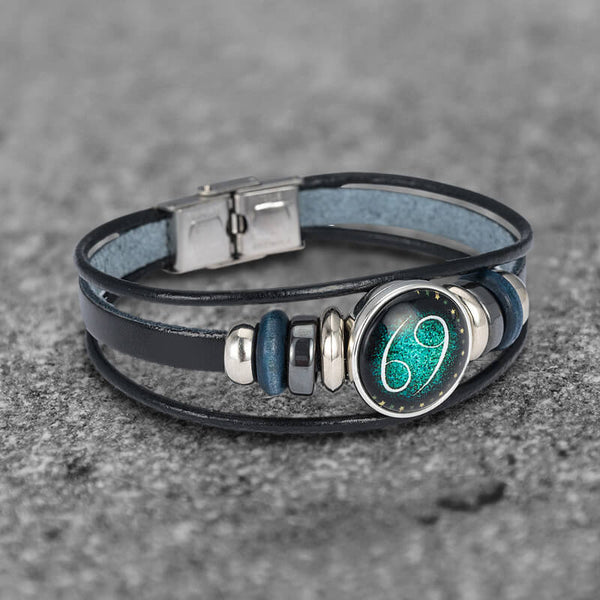 12 Constellation Multi-layer Leather Stainless Steel Bracelet