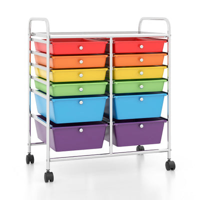 12 Drawers Rolling Cart Storage Scrapbook Paper Organizer Bins-Multicolor