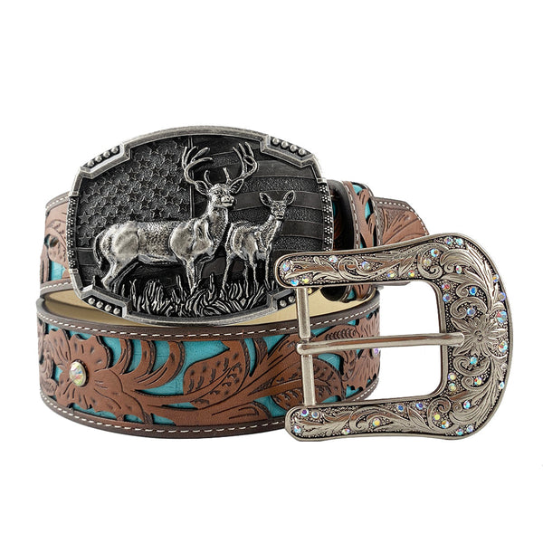TOPACC Western Turquoise Belts - Deer American flag Belt Buckle Copper/Bronze