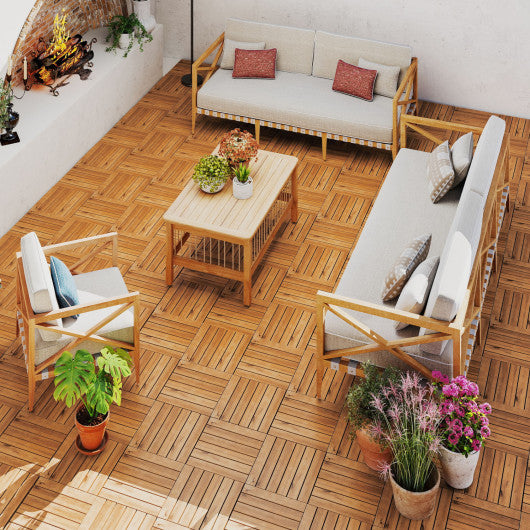 12 x 12 Inch 27 Pieces Acacia Wood Interlocking Deck Tiles with Waterproof Design-Natural