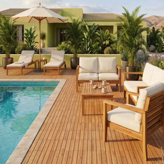 12 x 12 Inch 27 Pieces Acacia Wood Interlocking Deck Tiles with Waterproof Design-Natural