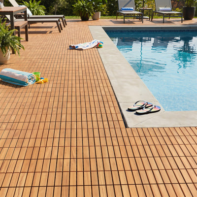 12 x 12 Inch 27 Pieces Acacia Wood Interlocking Deck Tiles-Natural
