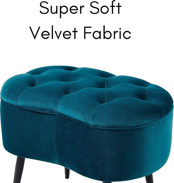 Indulgent Teal Velvet Tufted Oblong Ottoman 22.5X15