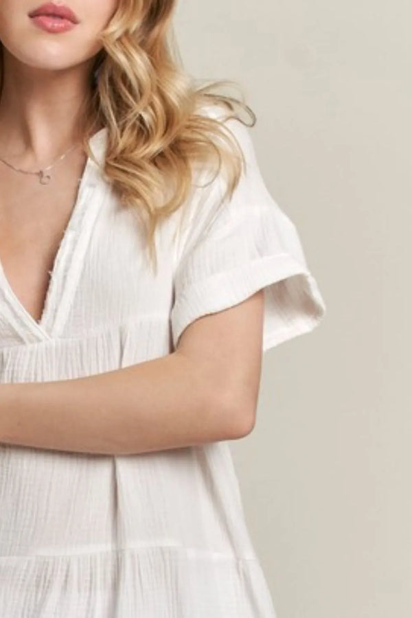 New Summer Tiered Notched Short Sleeve Dress – Stylish, Versatile, Comfortable, Perfect for Any Occasion