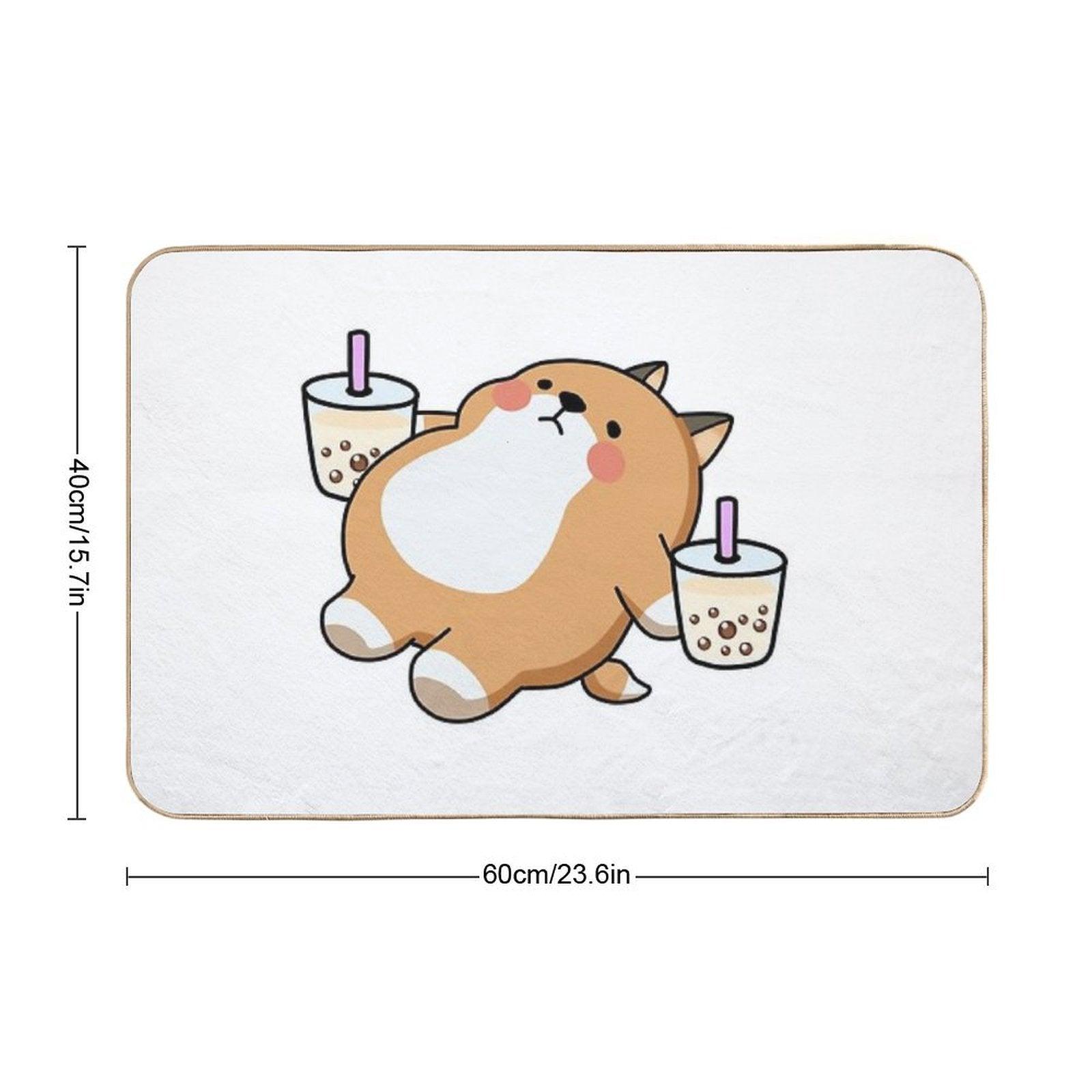Lazy Shiba Loves Boba! Bath Mat