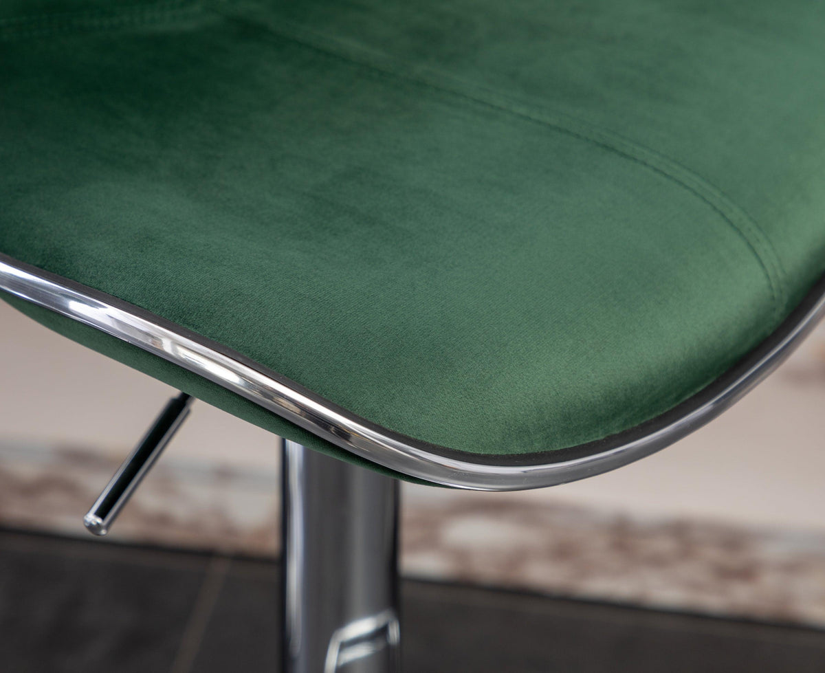 Green Velvet Adjustable Swivel Bar Stools with Chrome Base & Footrest – Set of 2