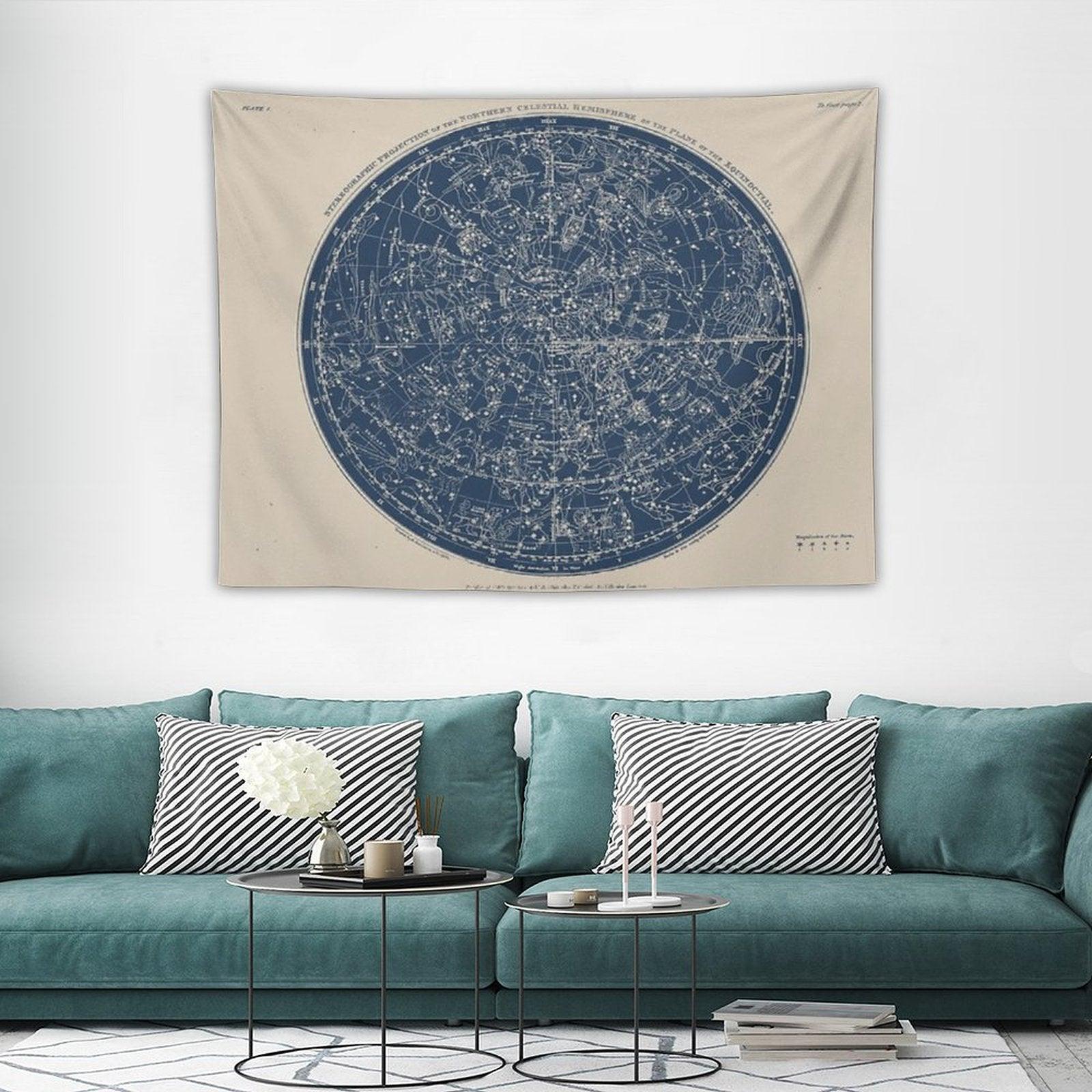 Constellations of The Northern Hemisphere Vintage Azure Blue Tapestry