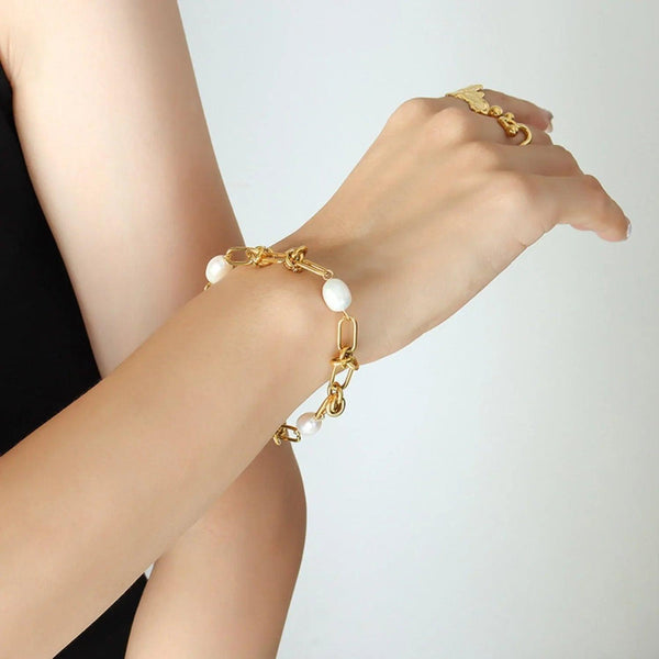 Pearl Gold Knots Chain Bracelet - Gifts for You 'n Me