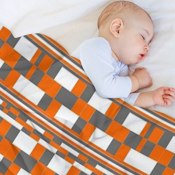 Orange Grey Square Art Anti-pilling Throw Blanket
