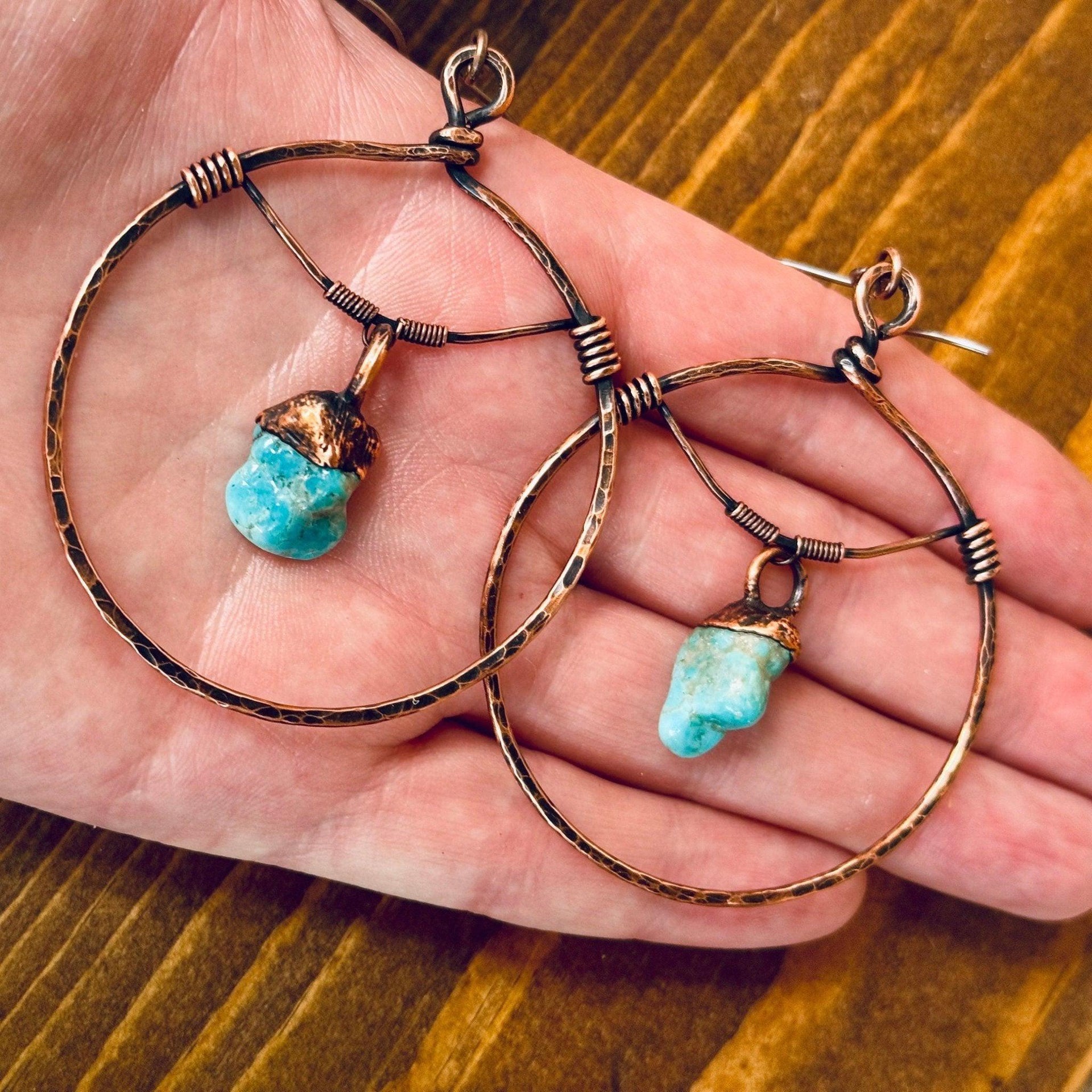 Raw Turquoise Hoops - Bohemian Jewelry | Handmade by Blackbird & Sage