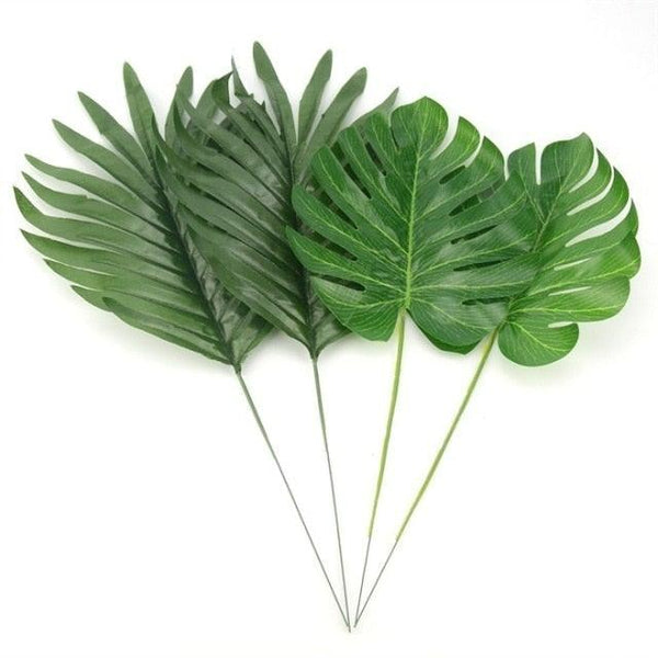 12Pcs 2Kind Large Artificial Fake Monstera Palm Leaves Green Plastic Leaf Wedding Decoration Flowers