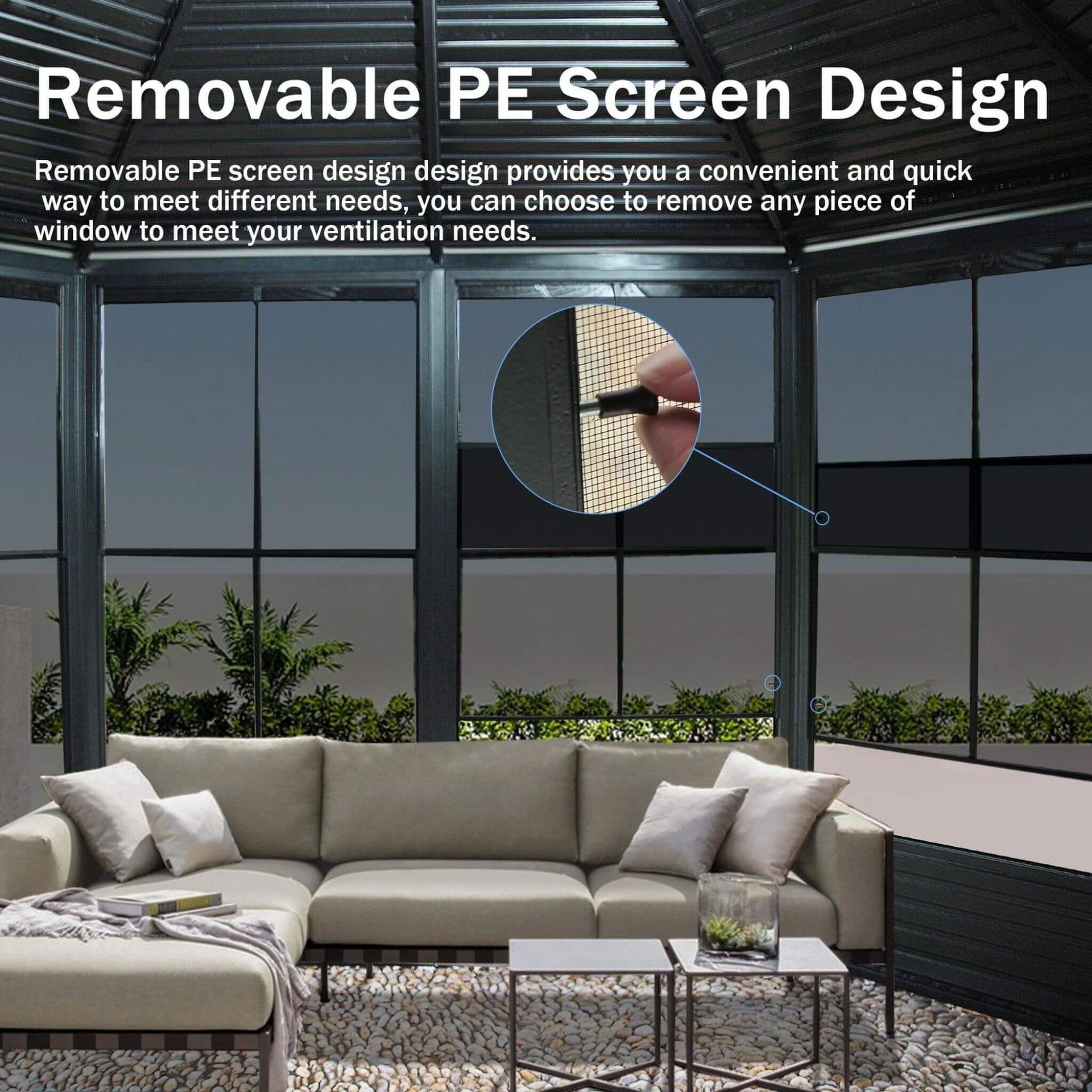 [12X12FT] Large Octagonal Sunroom Solarium With Lockable Sliding Doors And Galvanized Steel Sloping Roof (SAK47843)