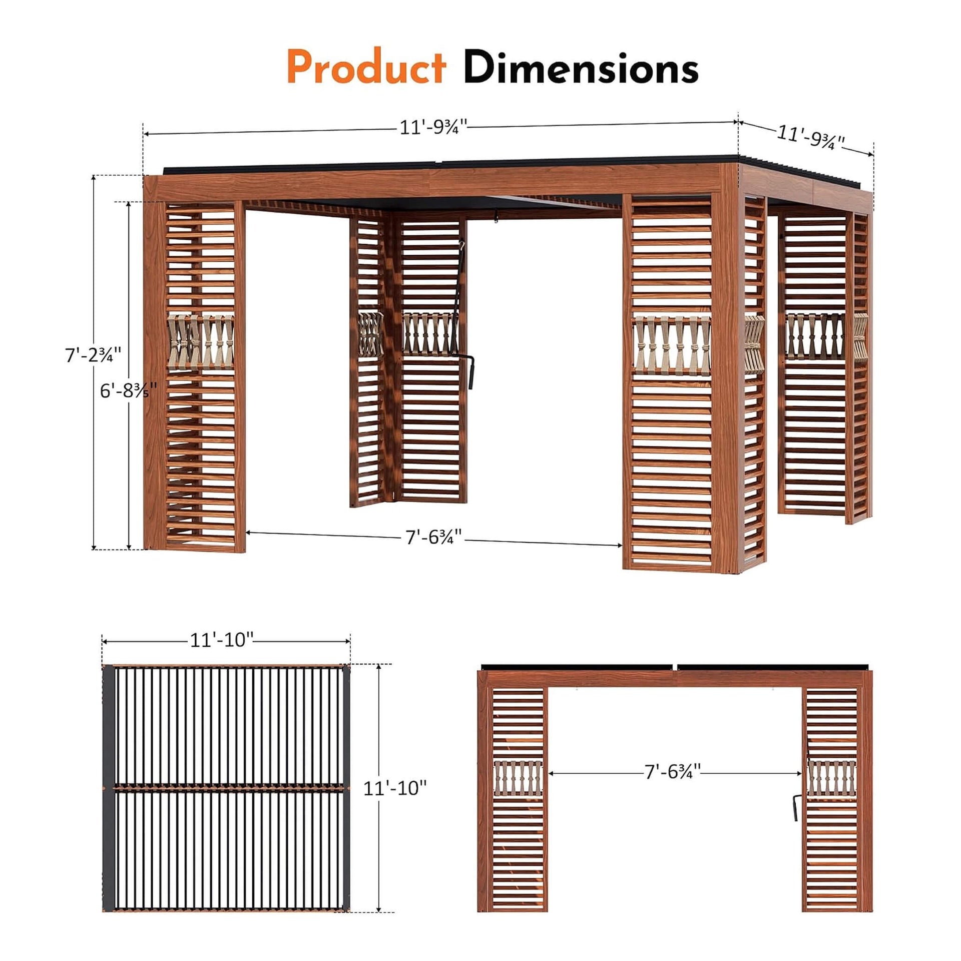 [12X12FT] Premium Outdoor Wood Grain Louvered Pergola With Integrated Drainage (SAK74256)