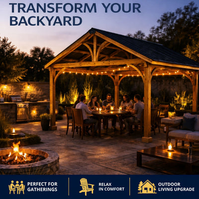 Shade N' Shelters 12' x 14' Cedar Falls Wood Hardtop Pavilion Style Gazebo