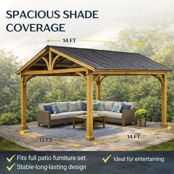 Shade N' Shelters 12' x 14' Cedar Falls Wood Hardtop Pavilion Style Gazebo